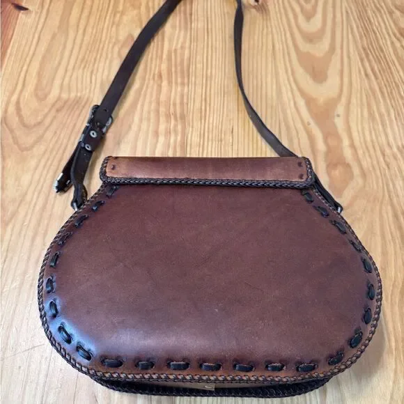 Vintage Handmade Tooled Leather Eagle Bird Saddlebag Shoulder Purse Western - Picture 12 of 16